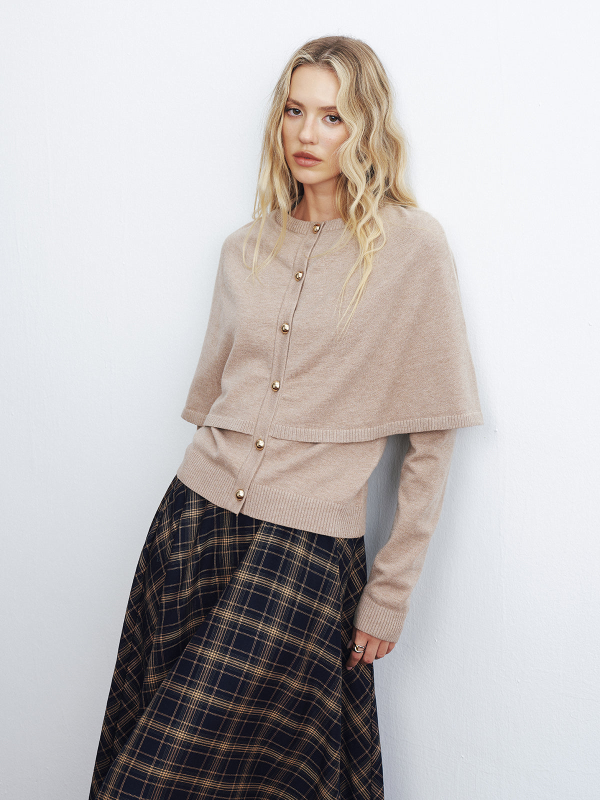 Layered Cape-Style Cardigan-Chicvia