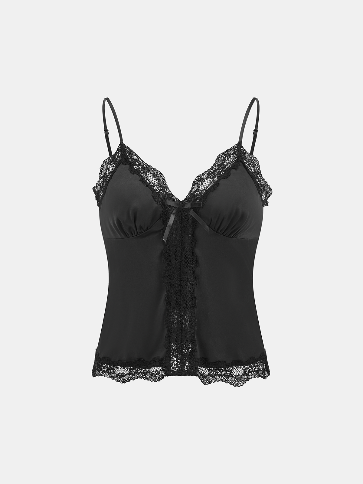 Lace Trim Satin Cami Top-Chicvia