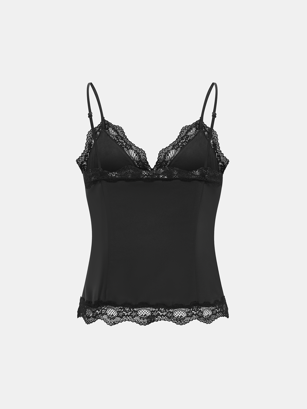 Lace Trim Satin Cami Top-Chicvia