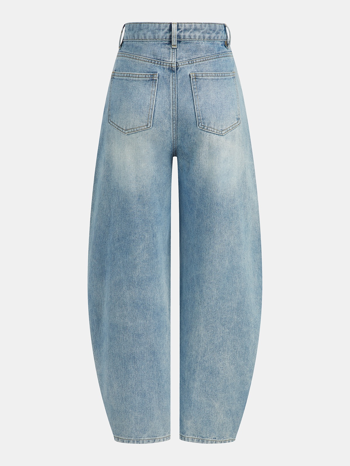 High-Waist Denim Asymmetric Curved-Leg Jeans-Chicvia