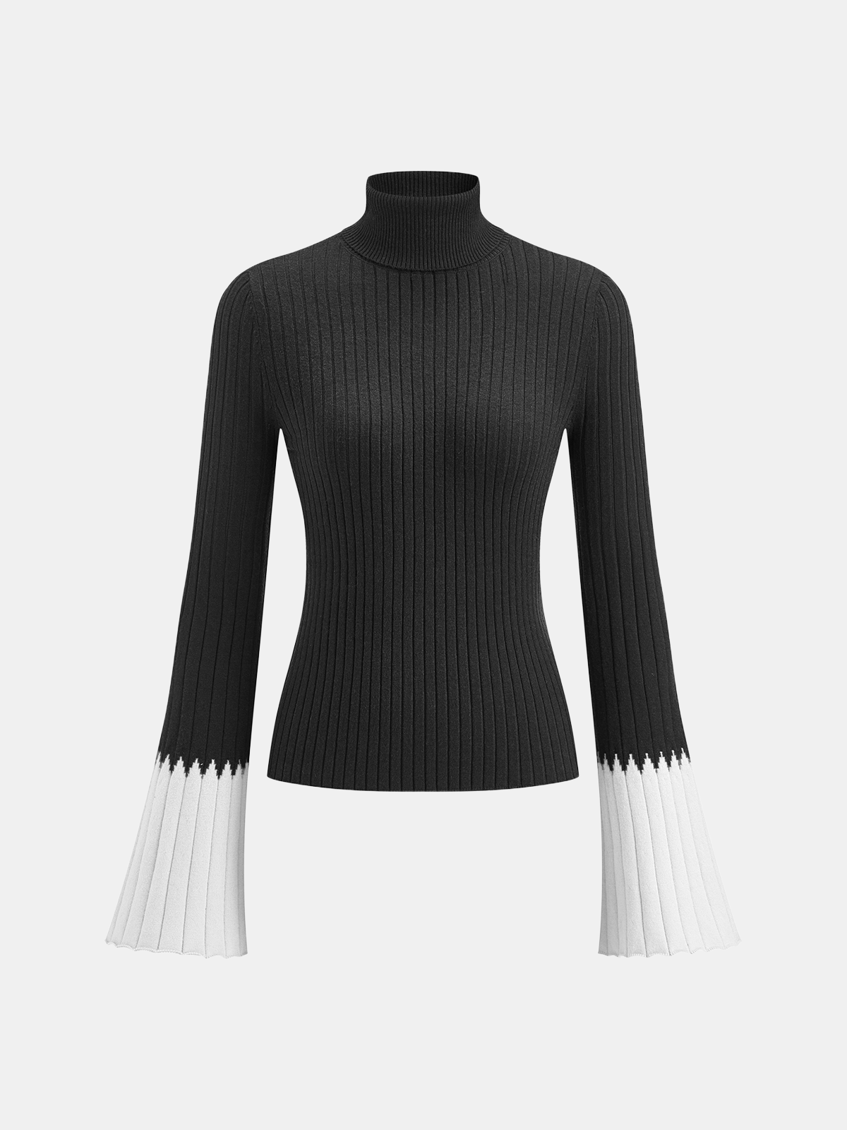 Contrast Flared Cuff Turtleneck Sweater-Chicvia