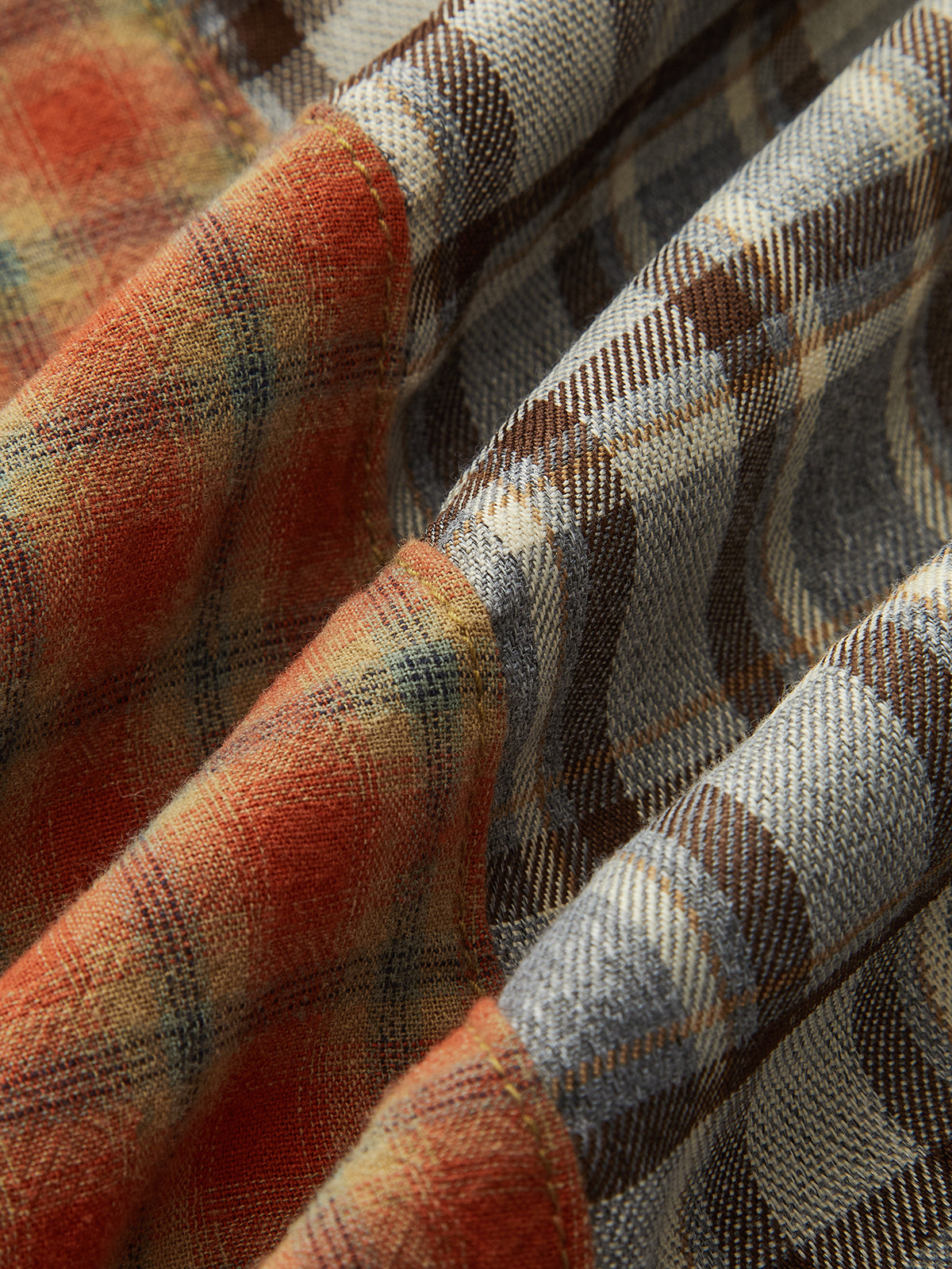 Denim Paneled Mixed Plaid Midi Skirt-Chicvia