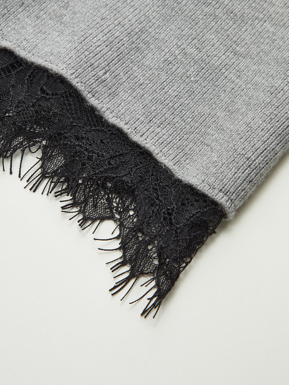 Lace Hem Ribbed Knit Cardigan-Chicvia