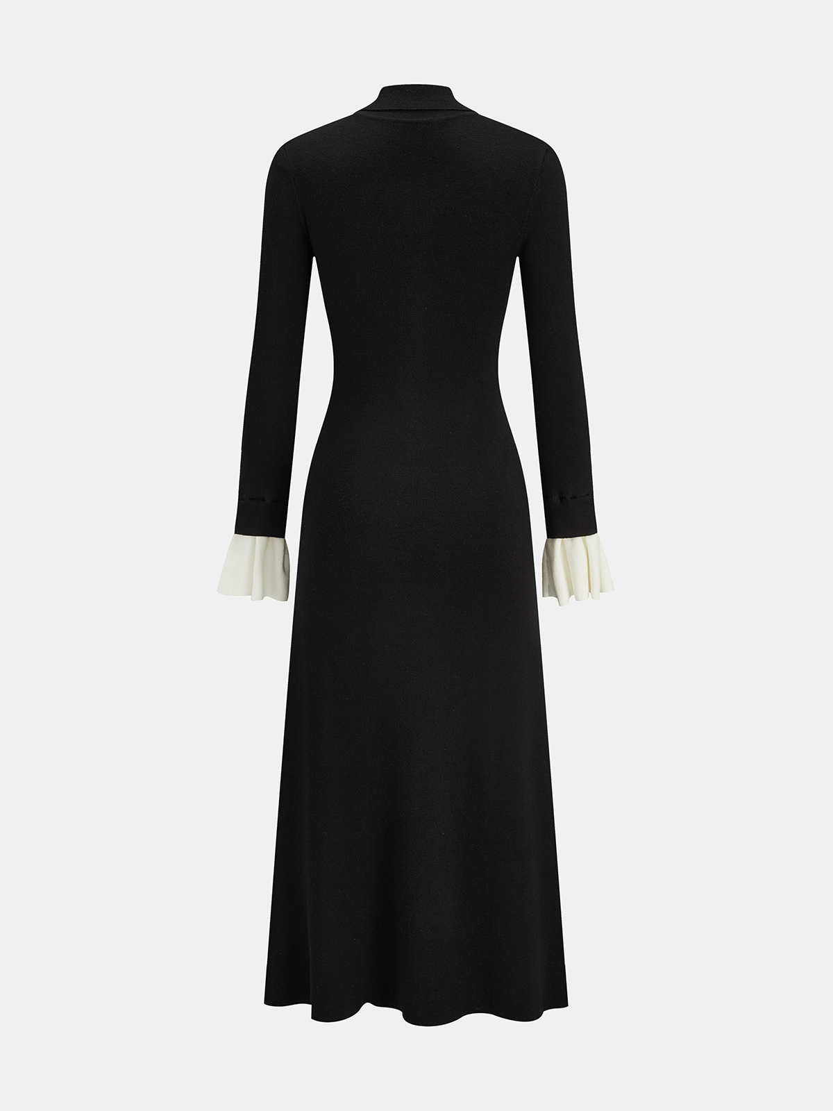 Contrast Cuff Collared Knit Maxi Dress-Chicvia