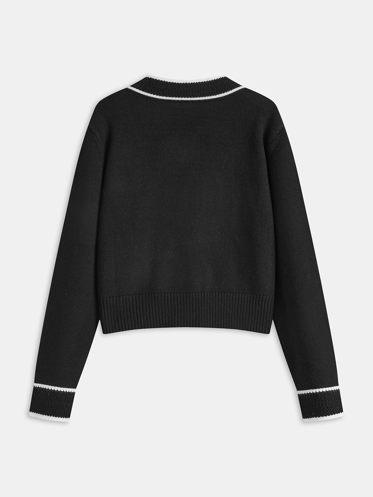 Contrast Trim Metal Button Wool-Blend Cardigan-Chicvia