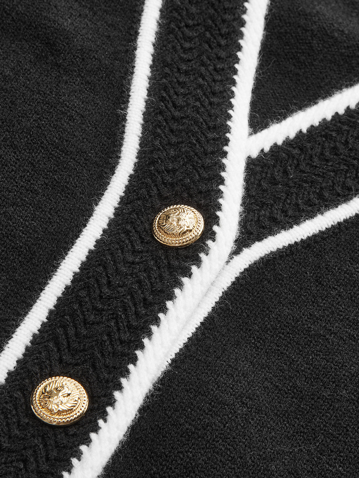 Contrast Trim Metal Button Wool-Blend Cardigan-Chicvia