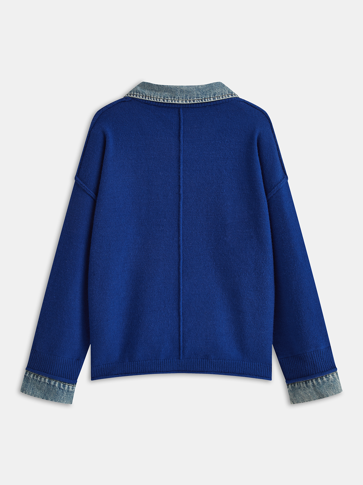 Denim Panel Knit Sweater-Chicvia