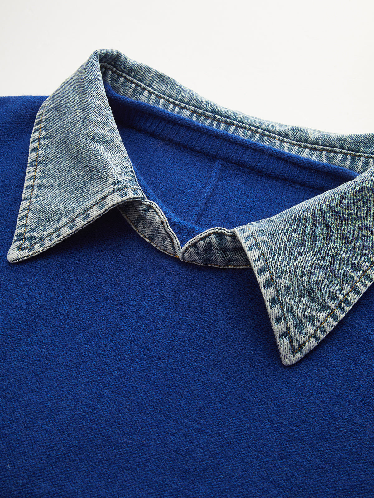 Denim Panel Knit Sweater-Chicvia