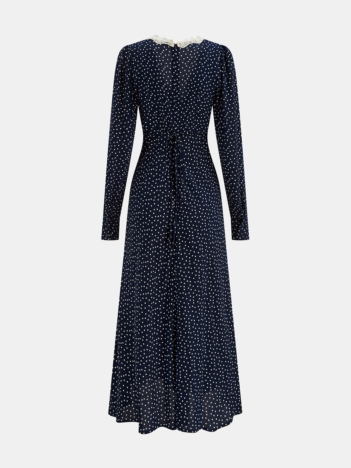 Polka Dot Lace Trim V-Neck Maxi Dress-Chicvia