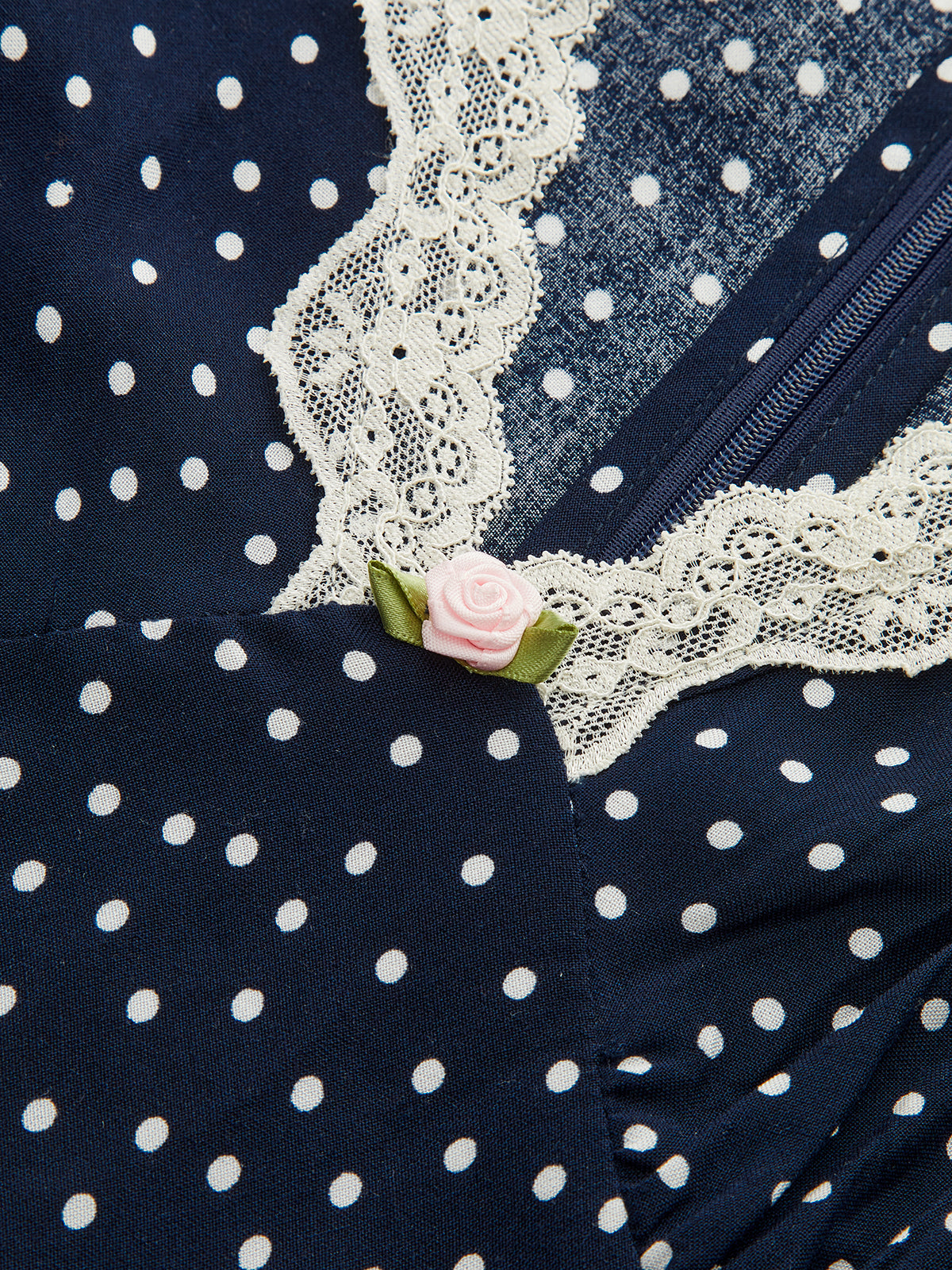 Polka Dot Lace Trim V-Neck Maxi Dress-Chicvia