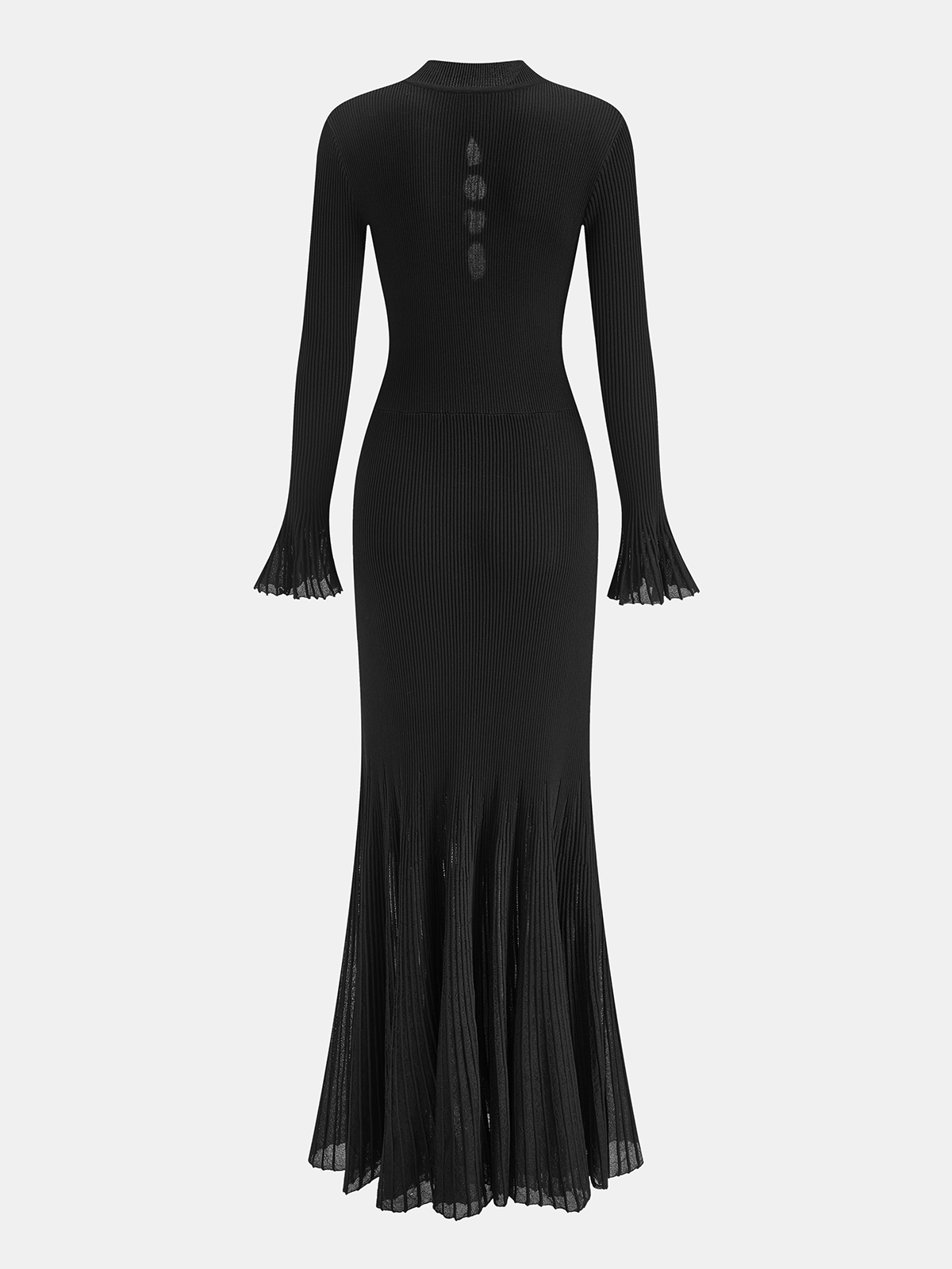 Metal Detail Cut-Out Ribbed Knit Maxi Dress-Chicvia