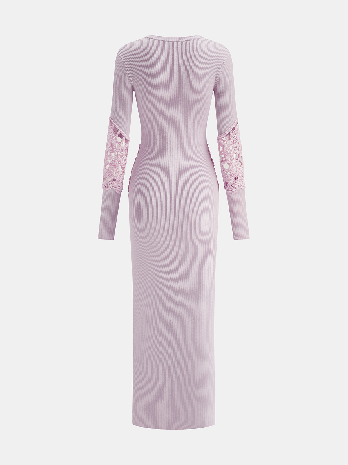 Crochet Lace Panel Rib-Knit Maxi Dress-Chicvia