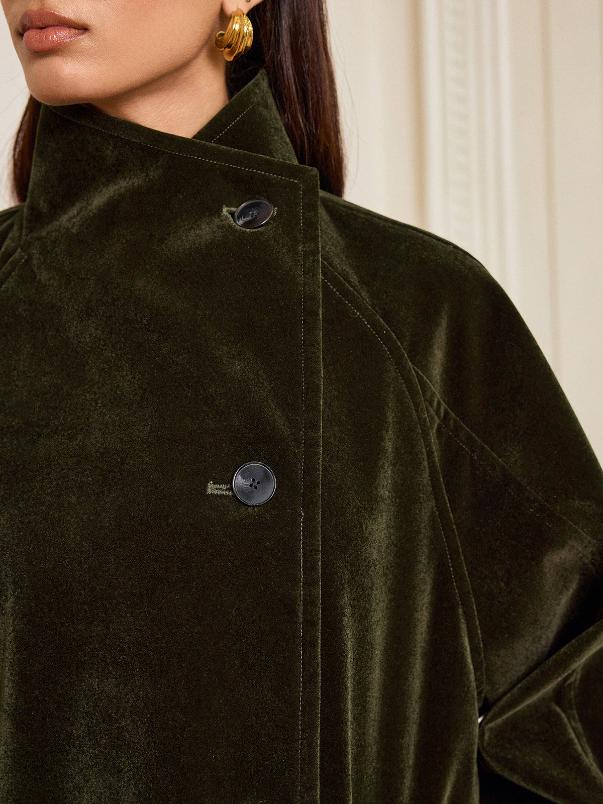 Pocketed Velvet Coat without Belt-Chicvia