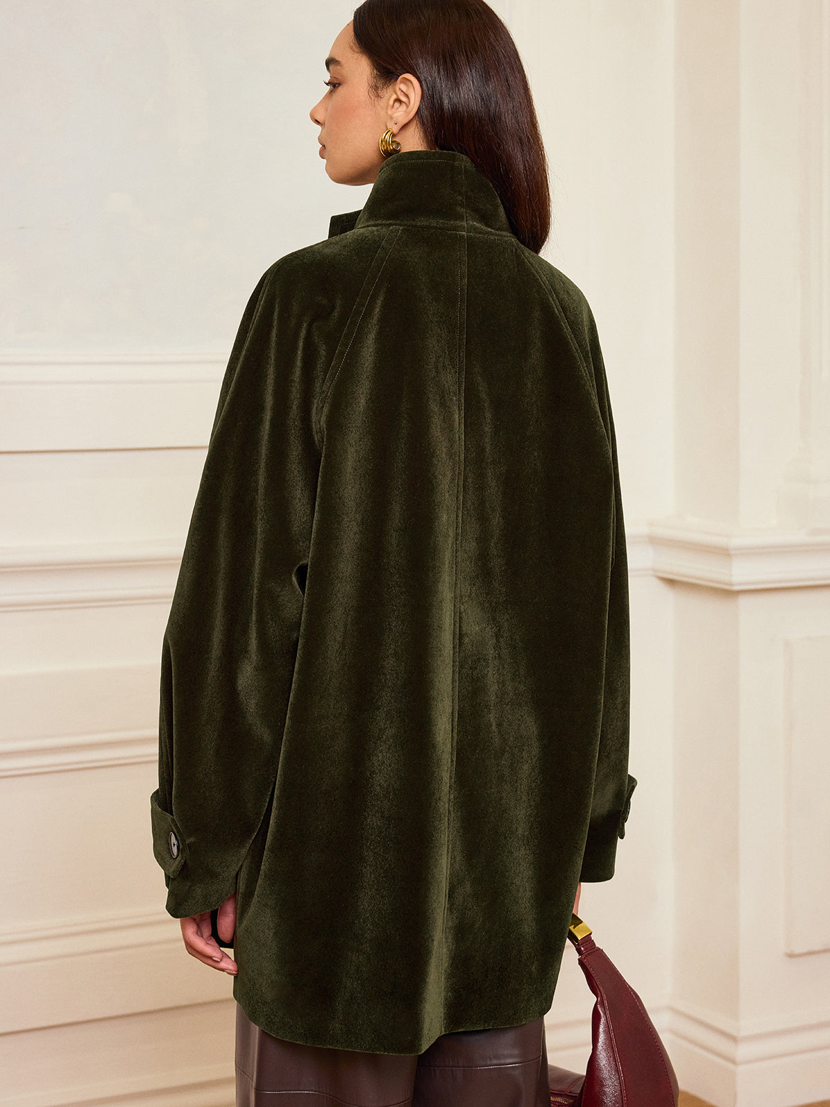Pocketed Velvet Coat without Belt-Chicvia