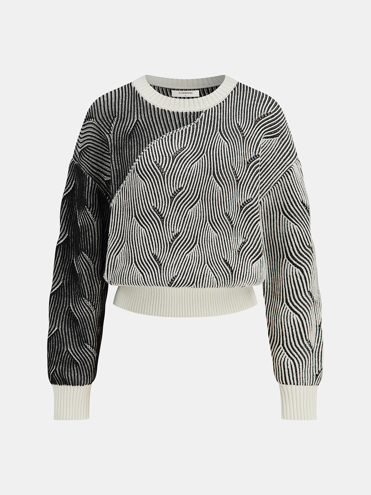 Crew Neck Wave-Knit Sweater-Chicvia