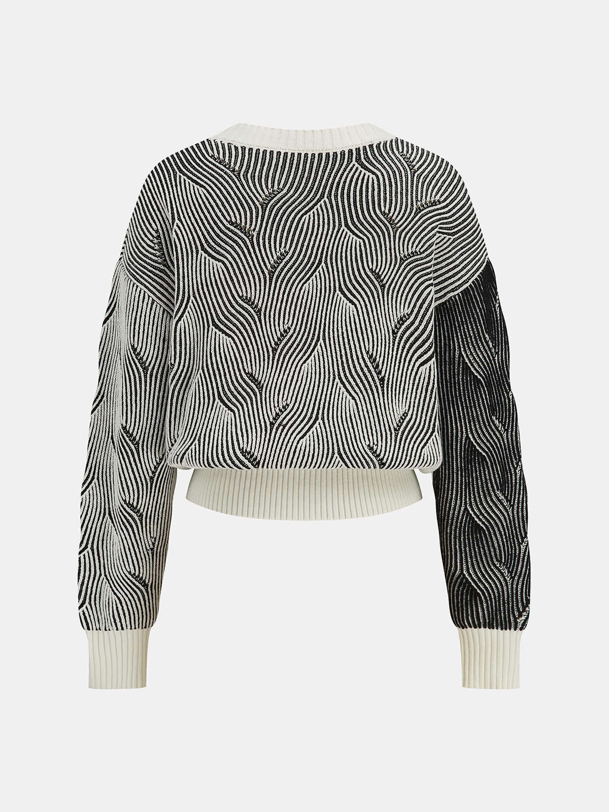 Crew Neck Wave-Knit Sweater-Chicvia