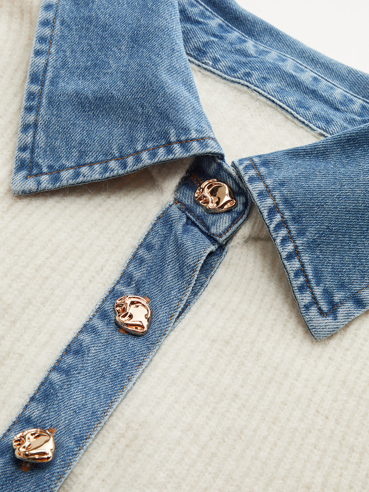 Denim Panel Wool-Blend Peplum Knit Top-Chicvia