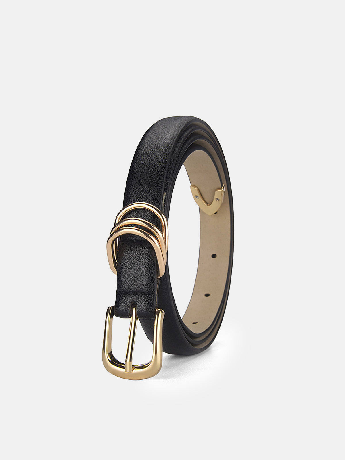Gold Buckle Minimalist Faux Leather Belt-Chicvia