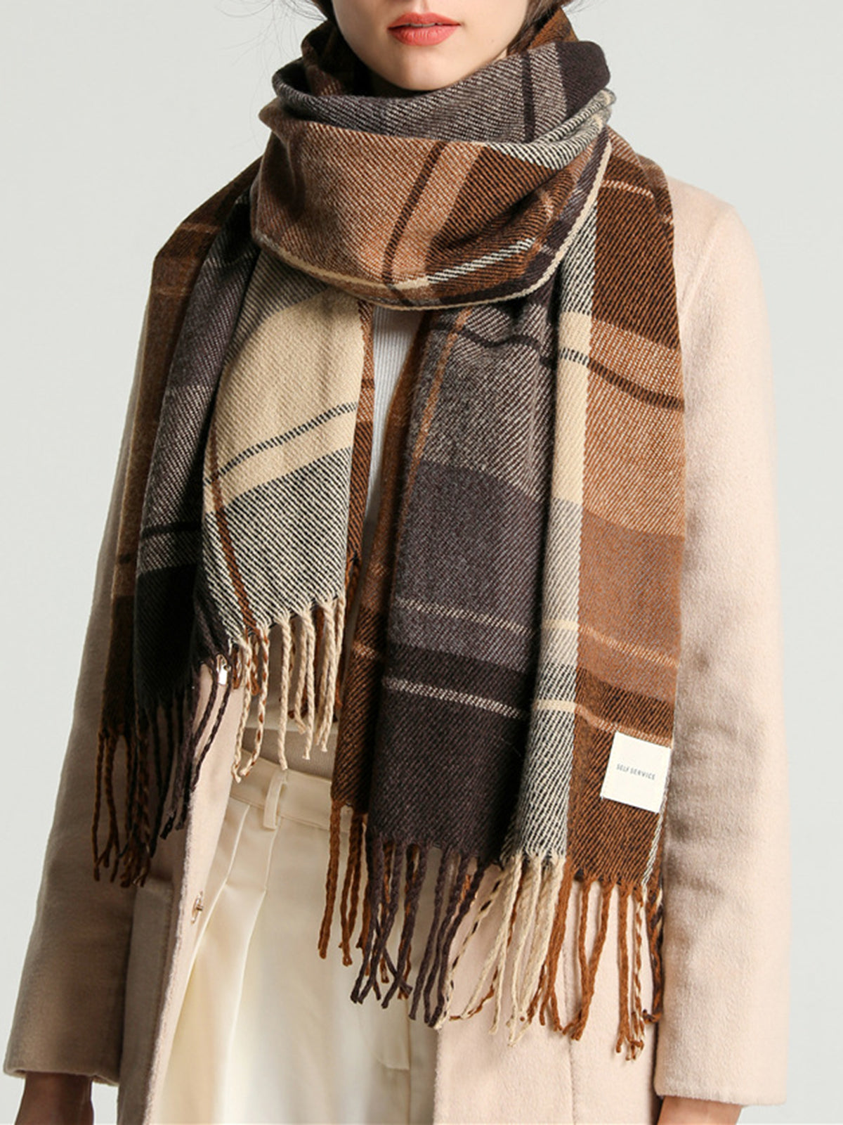 Plaid Fringed Winter Scarf-Chicvia