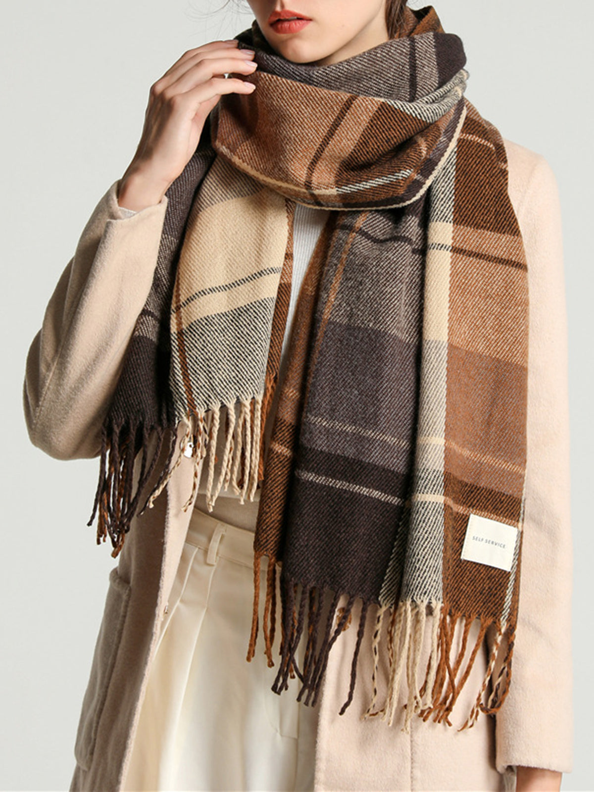 Plaid Fringed Winter Scarf-Chicvia