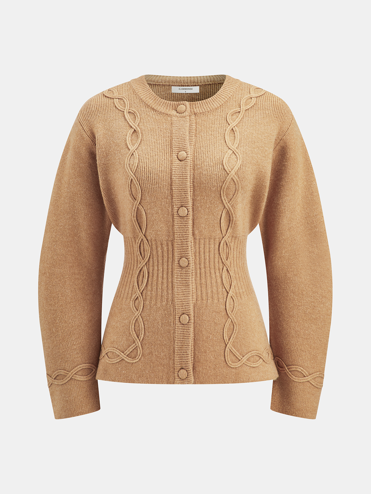 Cinched Waist Cable Knit Cardigan-Chicvia