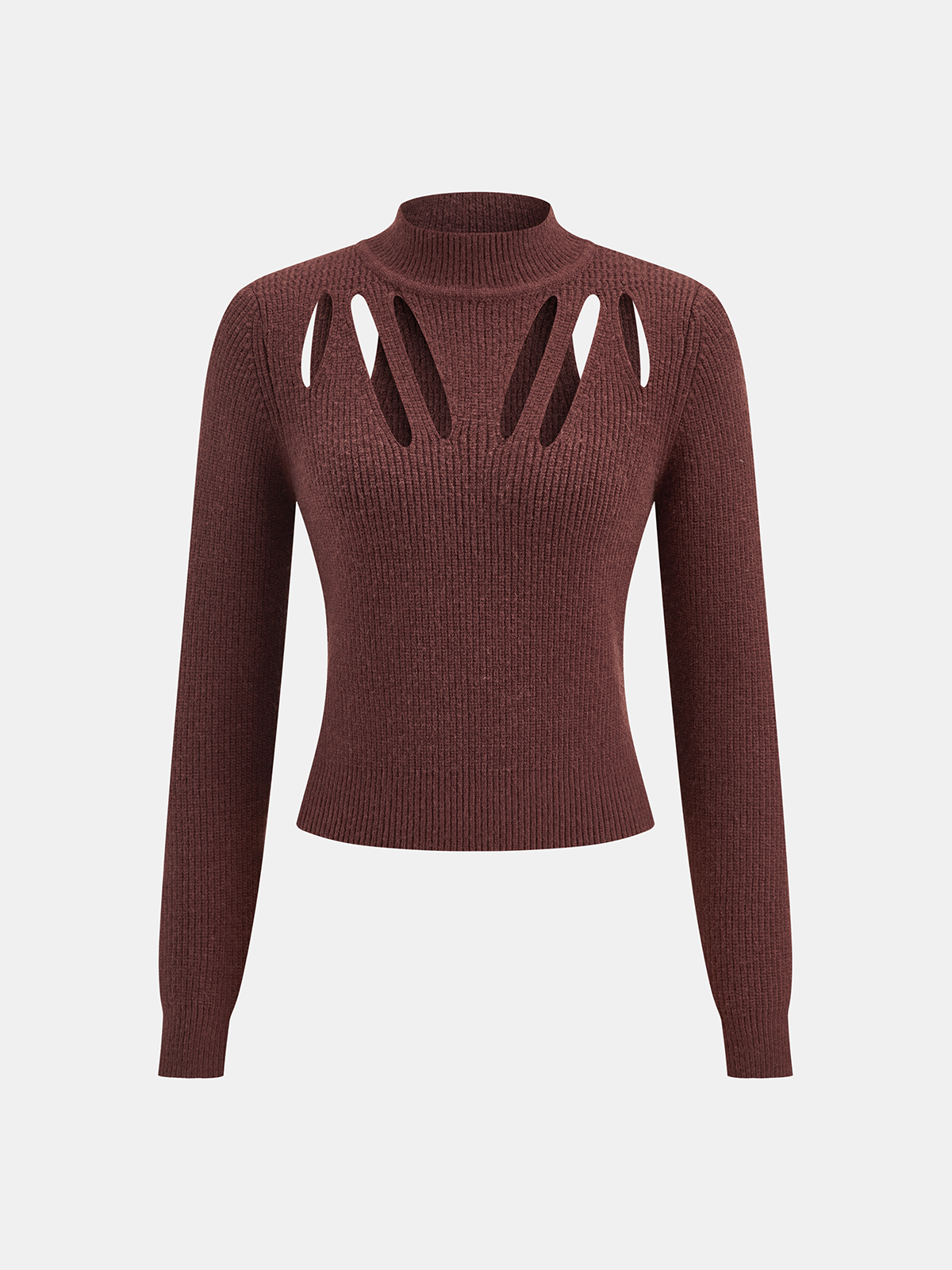 Cut-Out Mock Neck Knitted Sweater-Chicvia