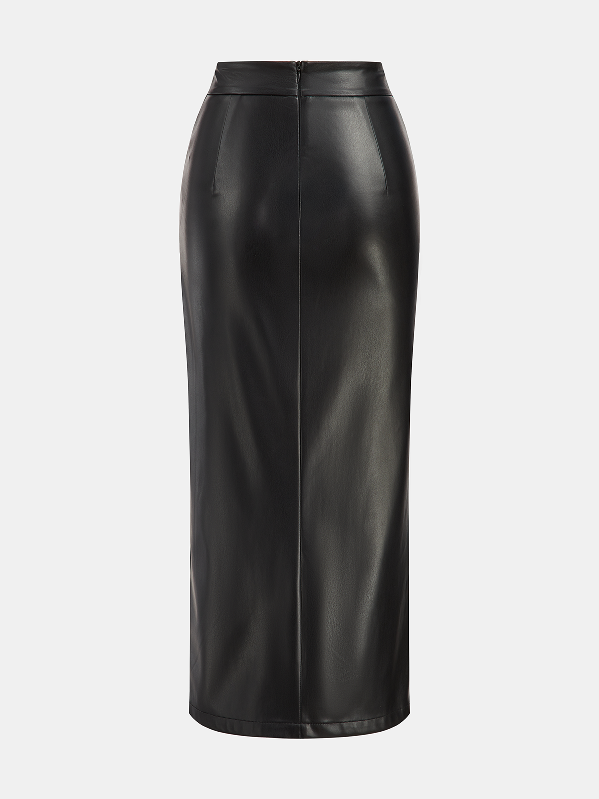 Faux Leather Slit Ruched Maxi Skirt-Chicvia