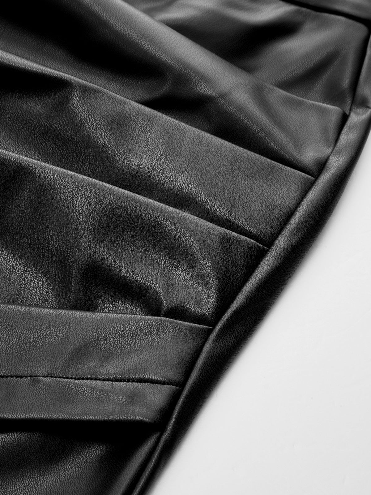 Faux Leather Slit Ruched Maxi Skirt-Chicvia