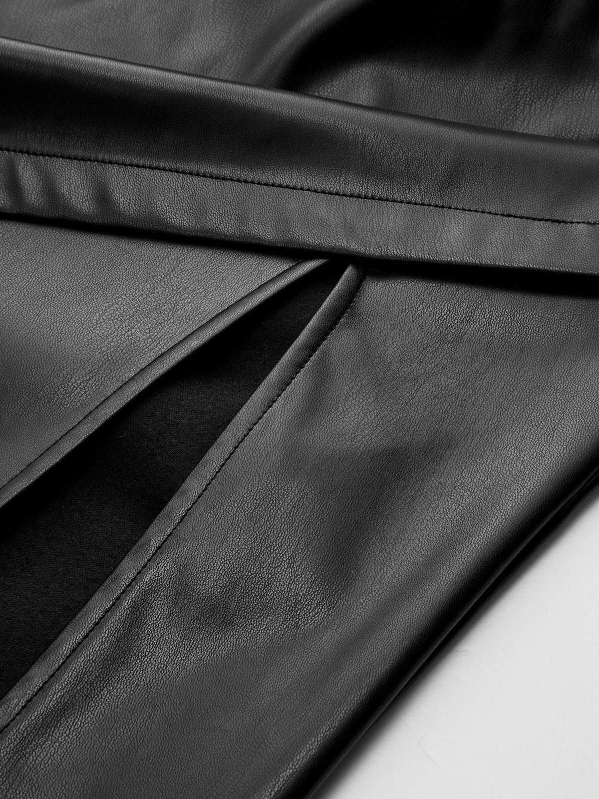 Faux Leather Slit Ruched Maxi Skirt-Chicvia