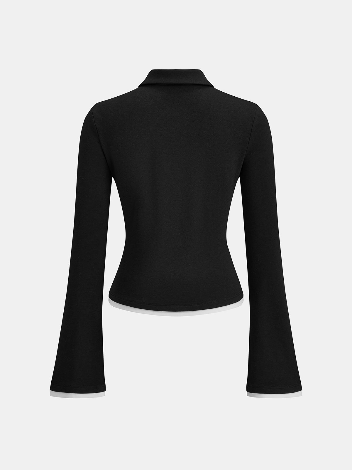 Flared Sleeve Polo Neck Fitted Top-Chicvia