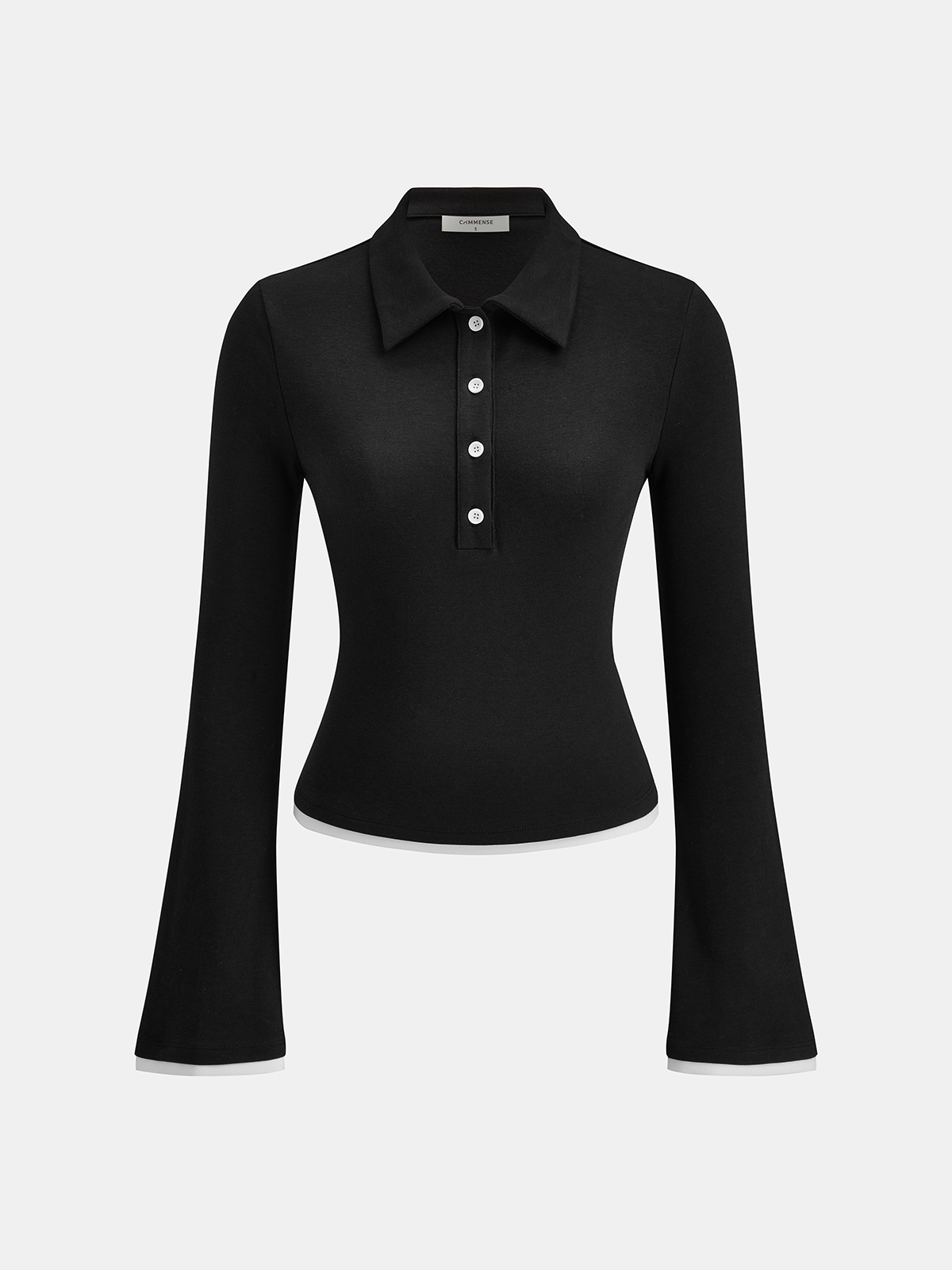 Flared Sleeve Polo Neck Fitted Top-Chicvia