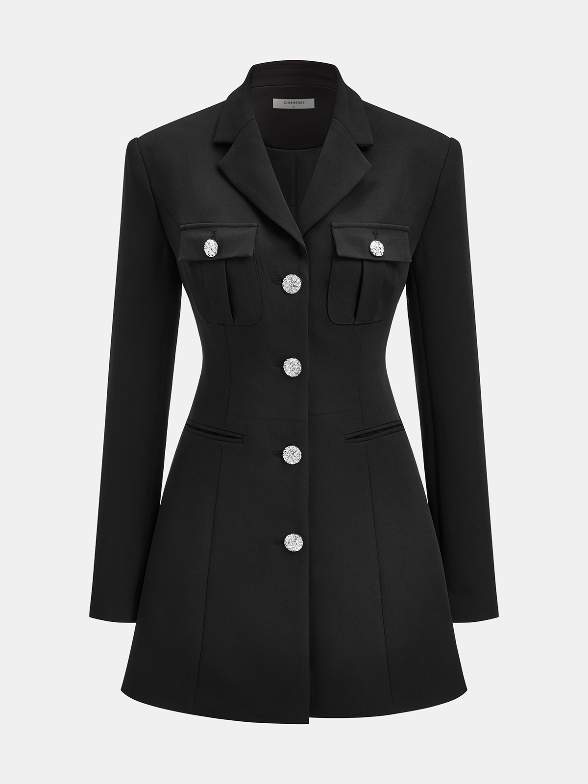 Buttoned Collared Tailored Blazer Dress-Chicvia