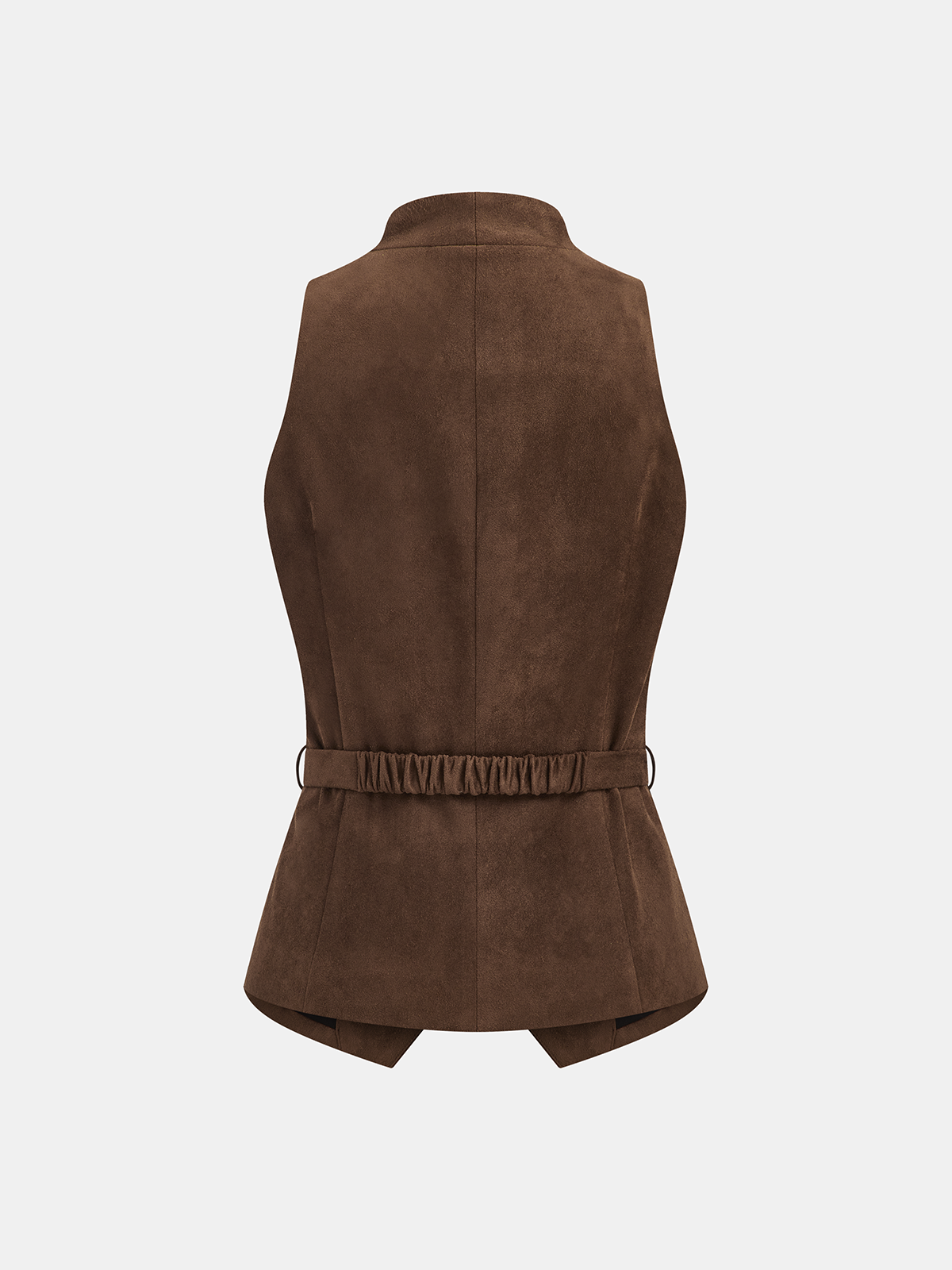 Belted Suede Effect Button-Front Vest-Chicvia