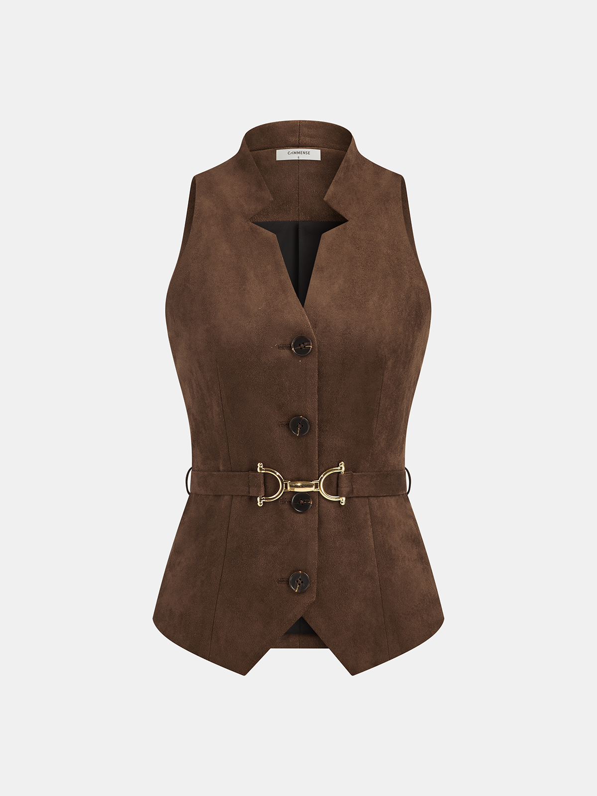 Belted Suede Effect Button-Front Vest-Chicvia