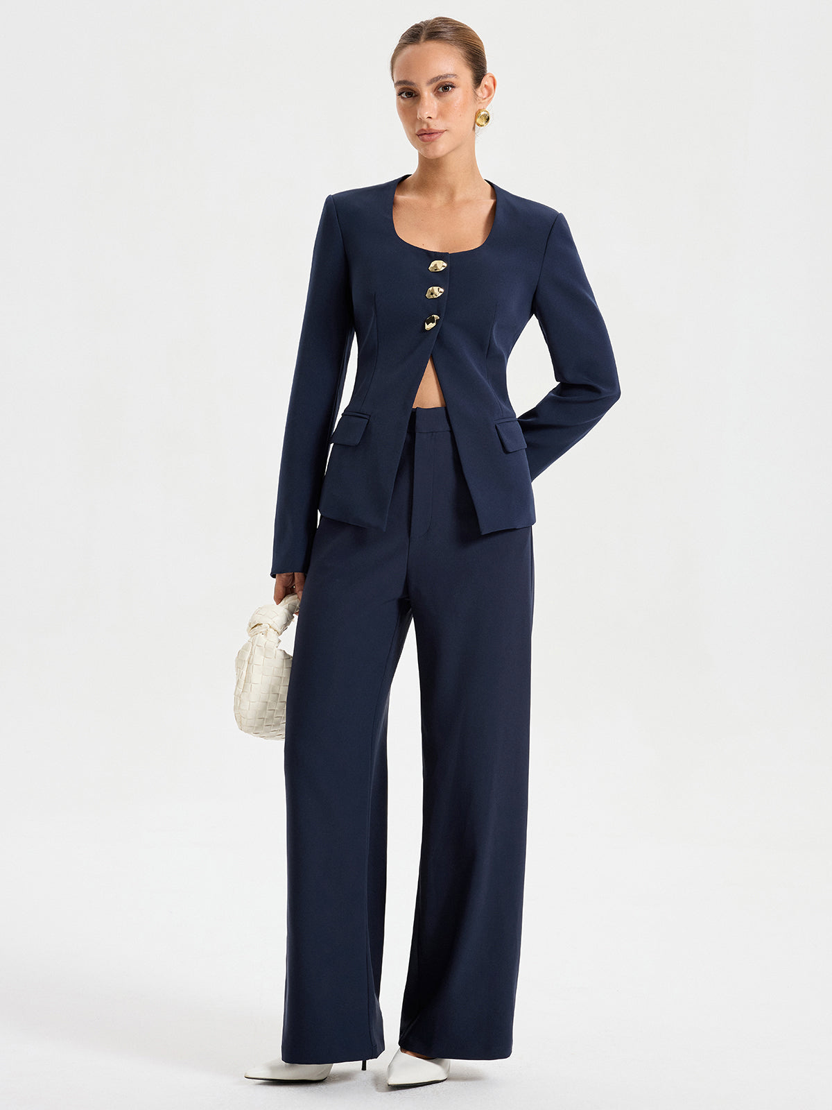 High-Waist Straight-Leg Pants-Chicvia