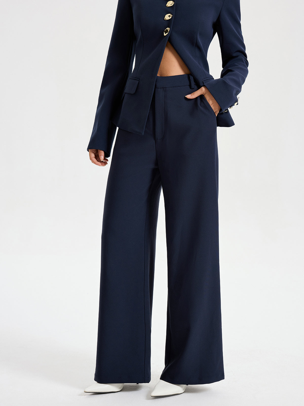High-Waist Straight-Leg Pants-Chicvia