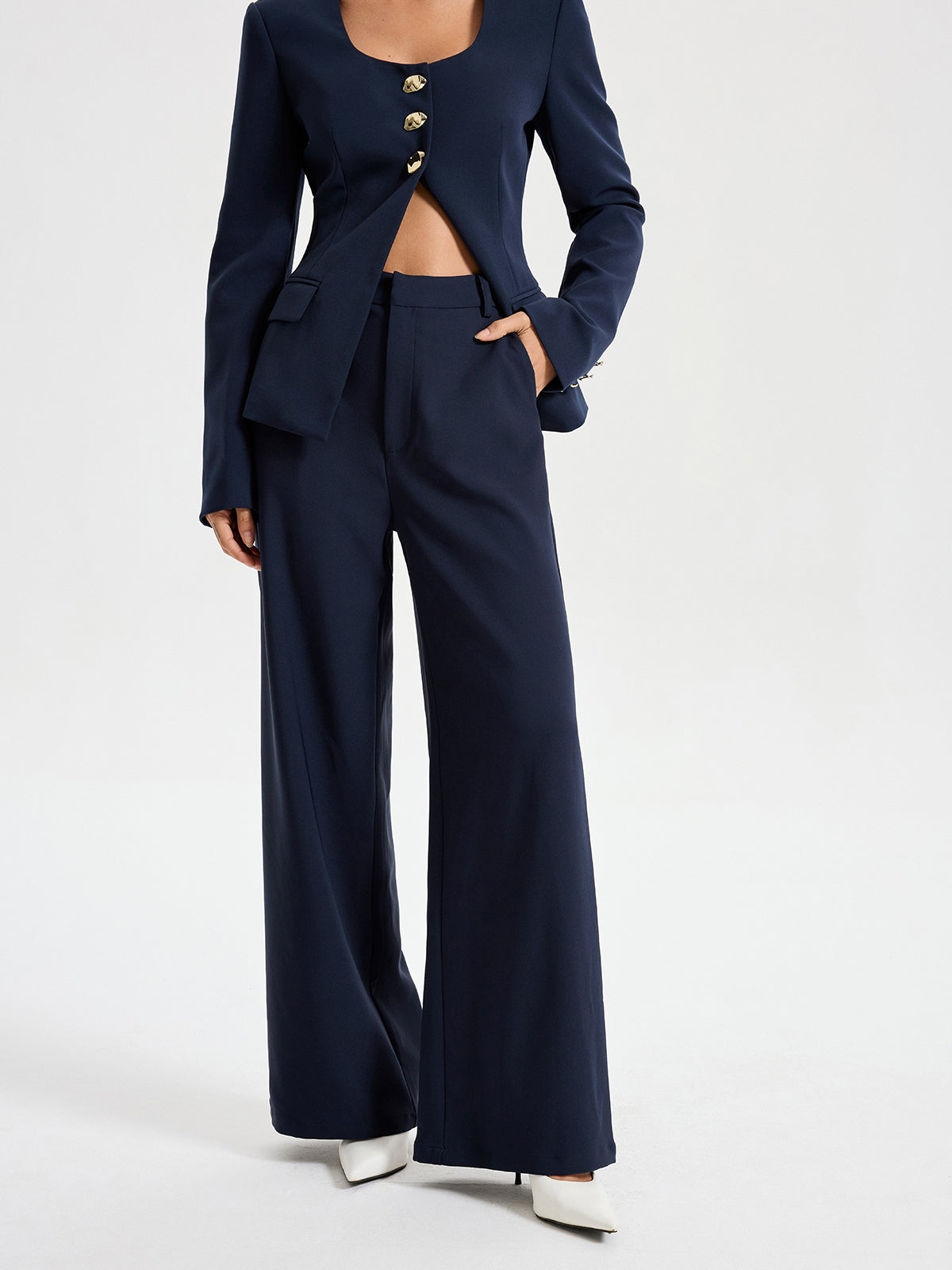 High-Waist Straight-Leg Pants-Chicvia