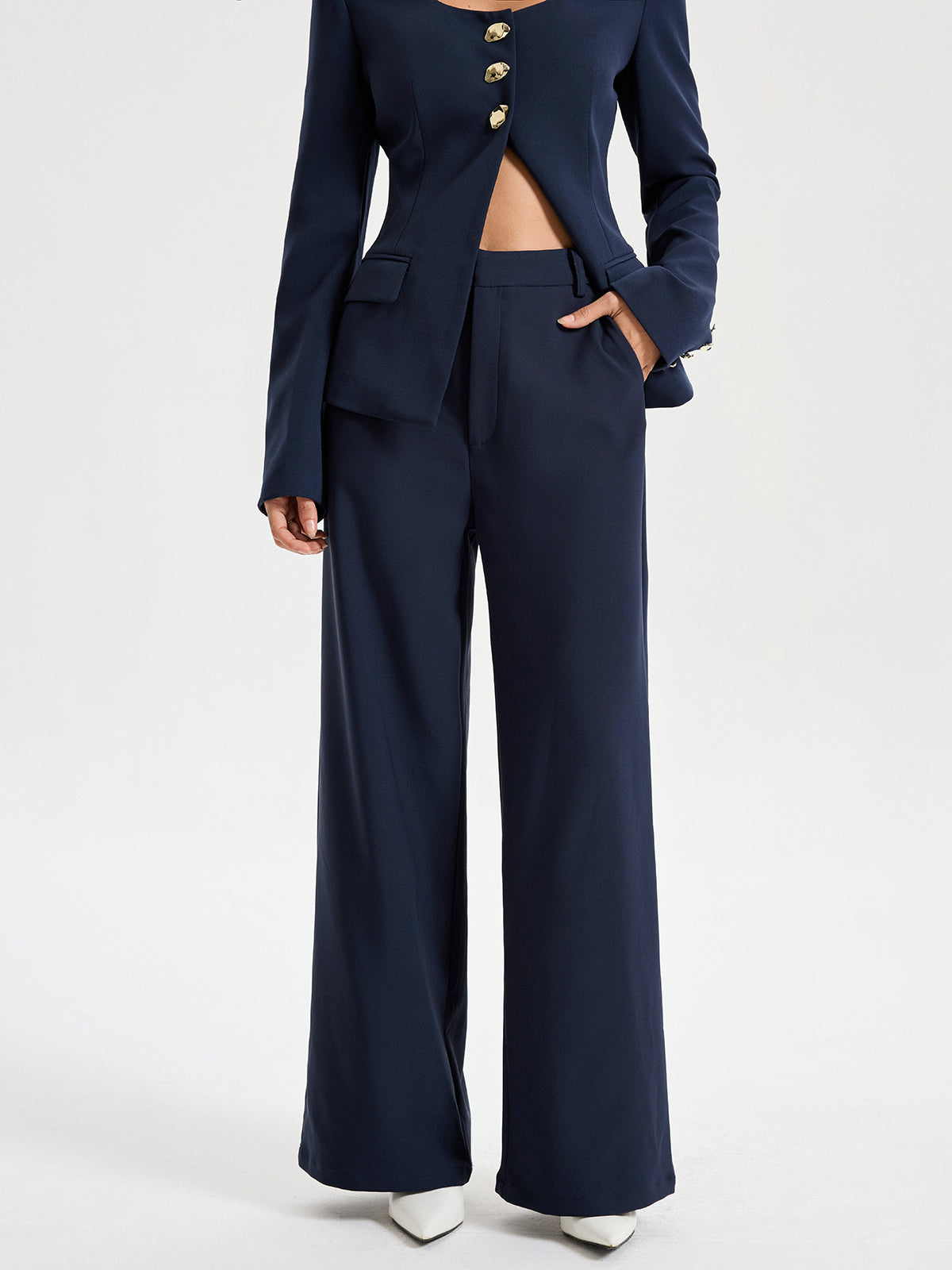 High-Waist Straight-Leg Pants-Chicvia