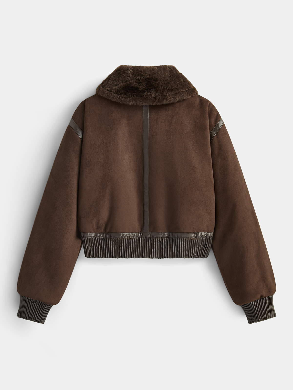 Faux Leather Trim Shearling Jacket-Chicvia