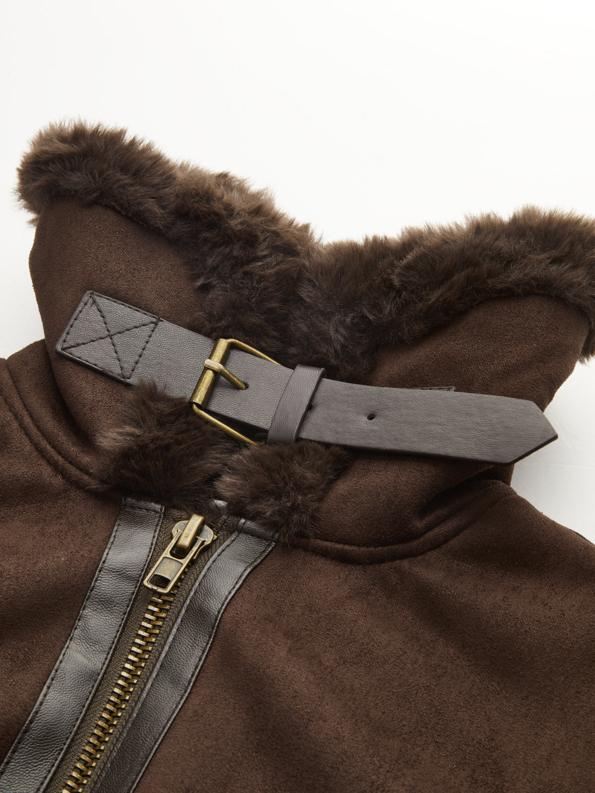 Faux Leather Trim Shearling Jacket-Chicvia