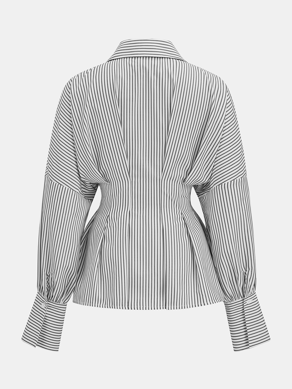 Cinched Waist Peplum Button-Front Striped Shirt-Chicvia