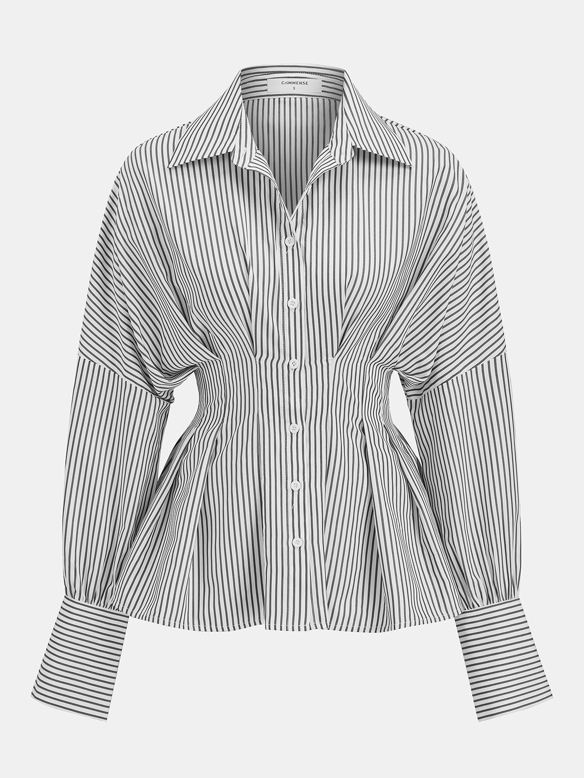 Cinched Waist Peplum Button-Front Striped Shirt-Chicvia