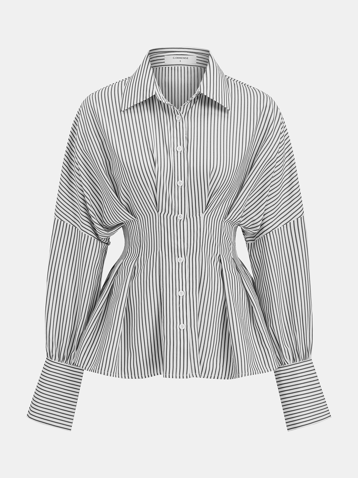 Cinched Waist Peplum Button-Front Striped Shirt-Chicvia