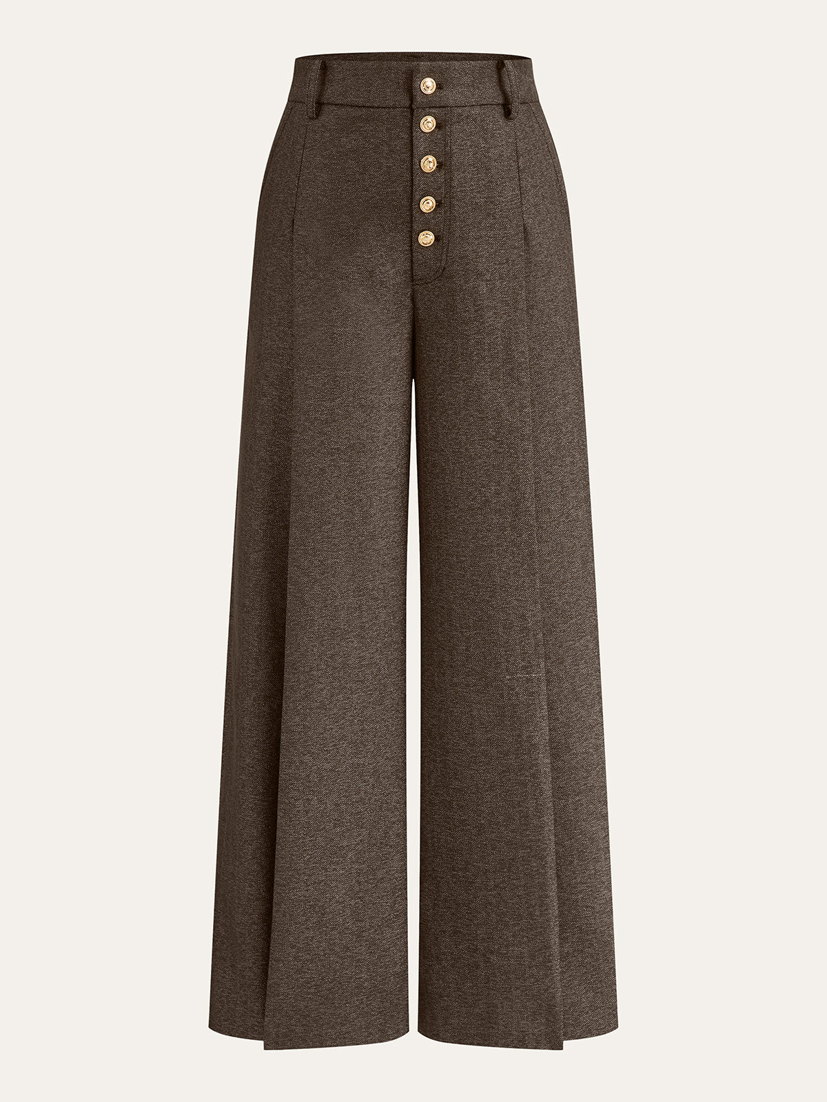High-Waisted Button-Front Wide-Leg Pants-Chicvia
