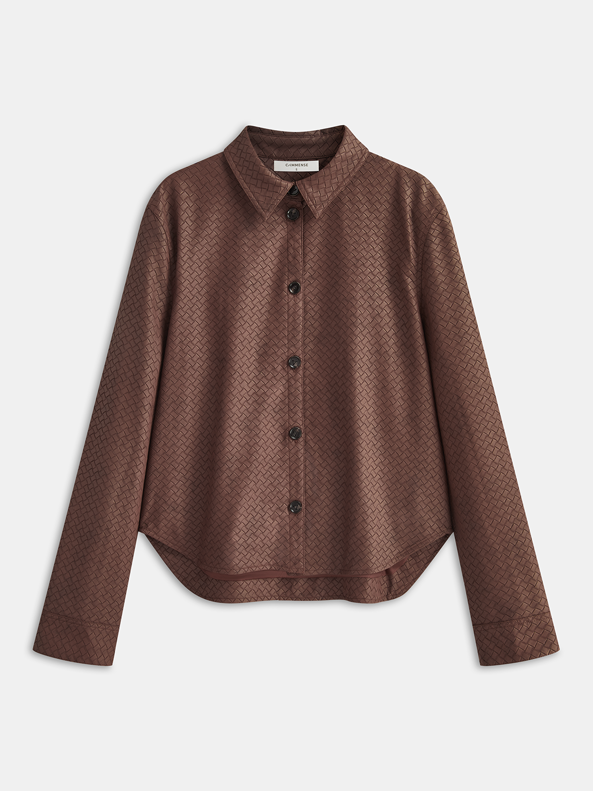 Faux Leather Woven-Patterned Shirt-Chicvia