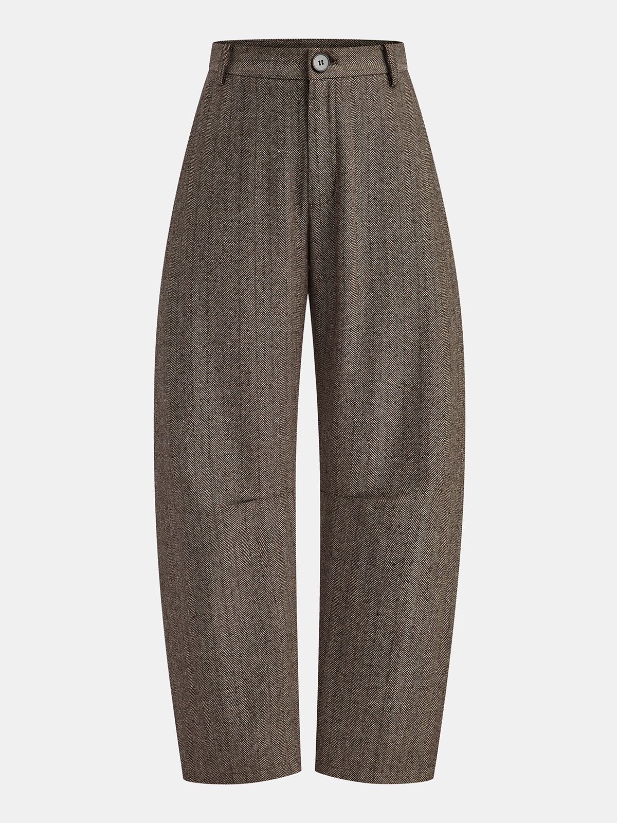 Mid-Waist Herringbone Curved-Leg Pants-Chicvia