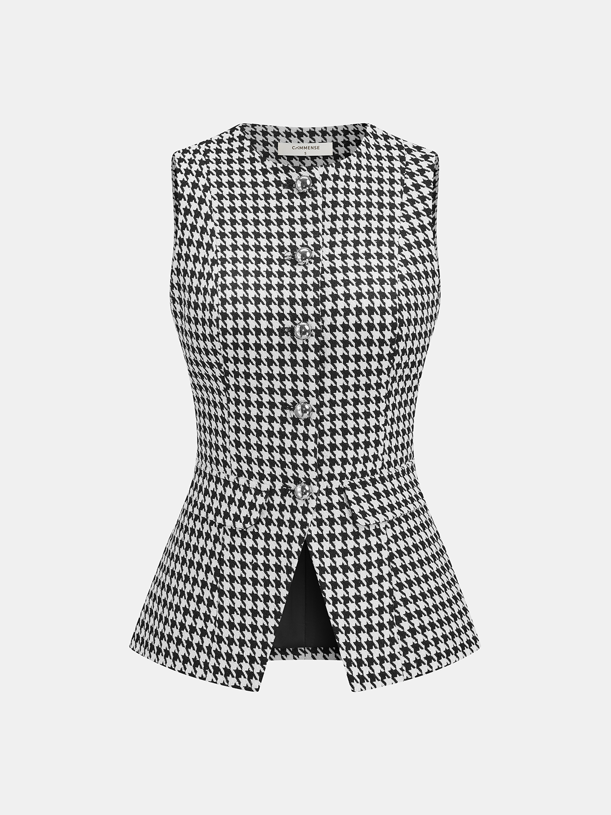 Houndstooth Buttoned Vest and Mini Skirt Set-Chicvia