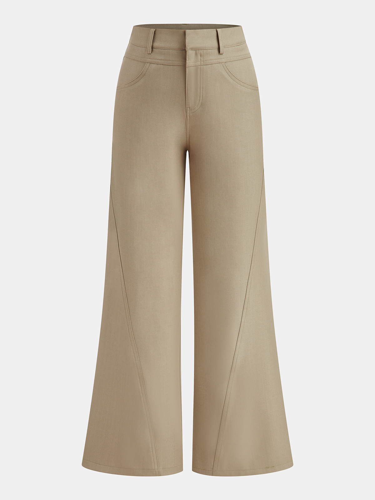 Mid-Waist Seam Detail Wide-Leg Pants-Chicvia