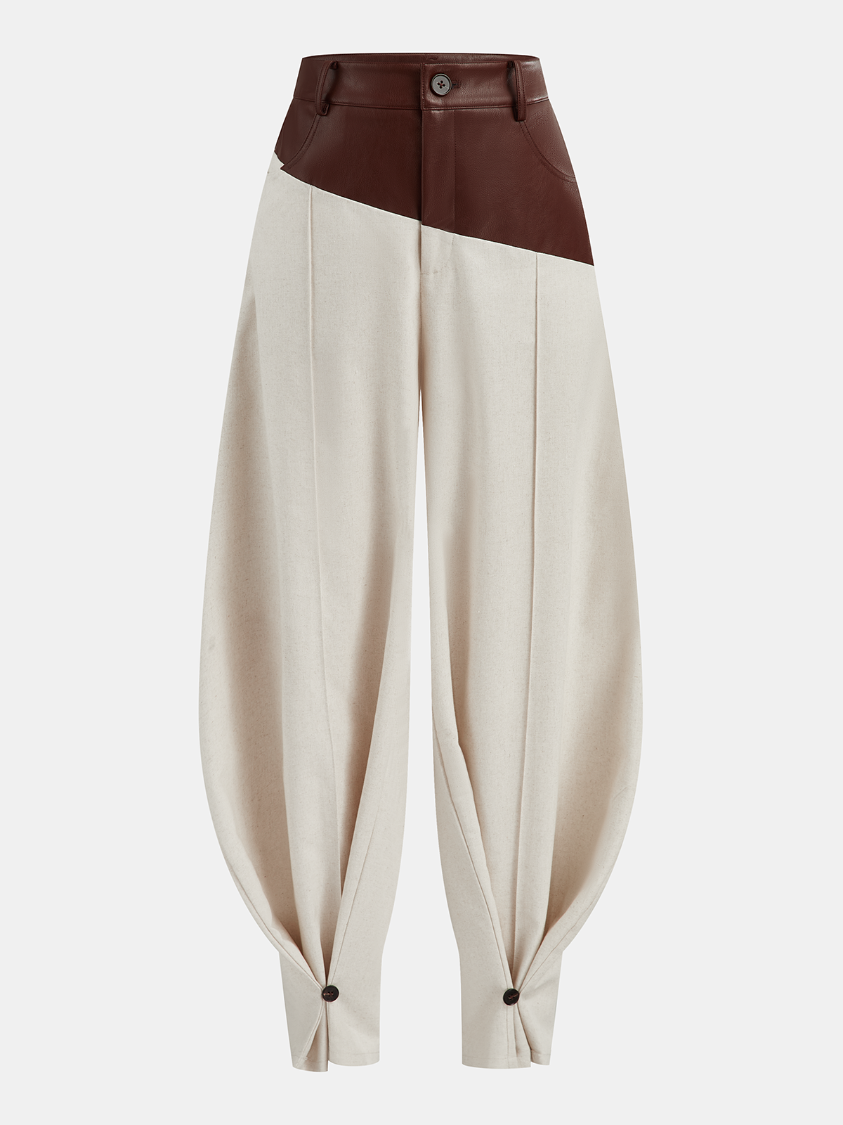 Faux Leather Paneled Balloon Pants-Chicvia
