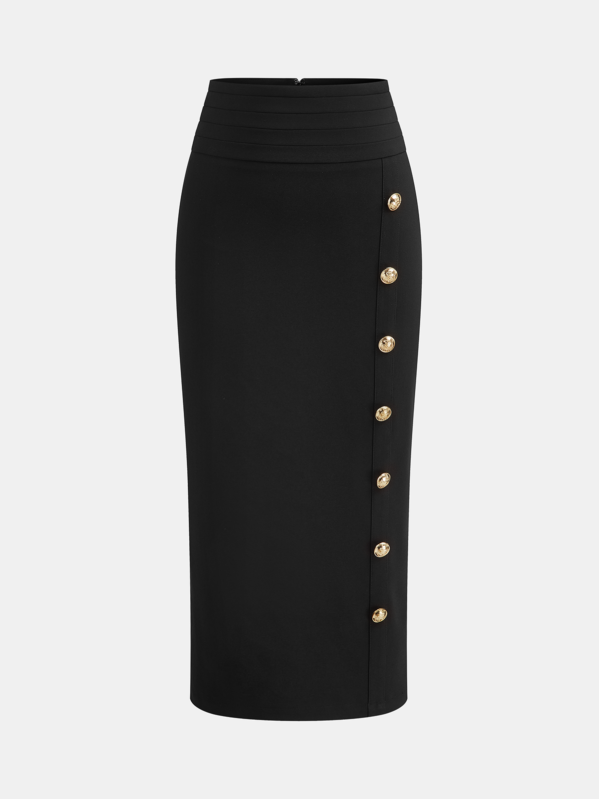 Metal Decor Midi Pencil Skirt-Chicvia